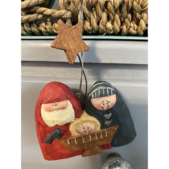 Holy Family Nativity Handmade & Hand Painted Wood American Folk Art Craft 3.5X3 - Picture 14 of 16